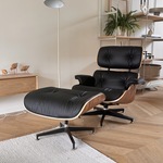 Eames lounge chair met Ottoman in palissander en echt zwart leer Repli